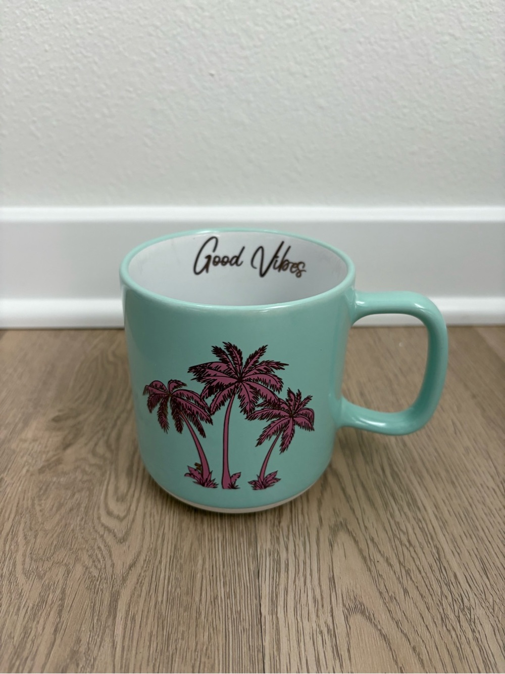 Good Vibes Turquoise Palm Tree Ceramic Mug